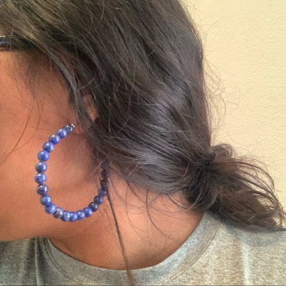 Lapis Lazuli Stone Hoop Earrings - Picture 5 of 7